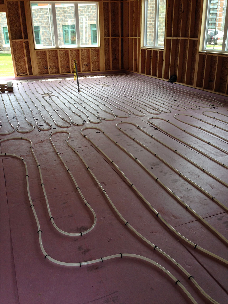 newly installed hydronic heating system on floors