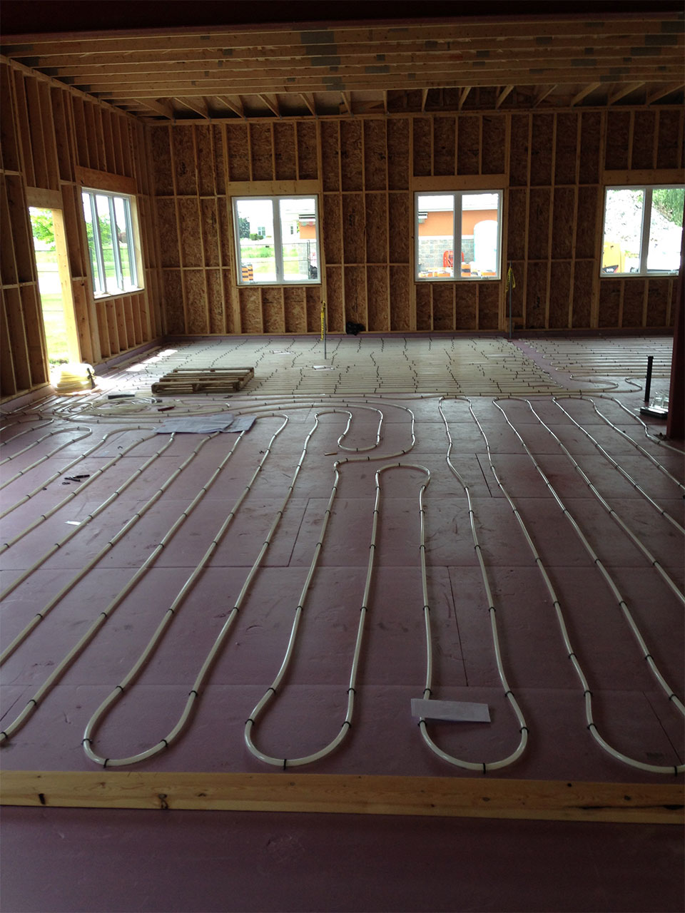 newly installed hydronic heating system on floors