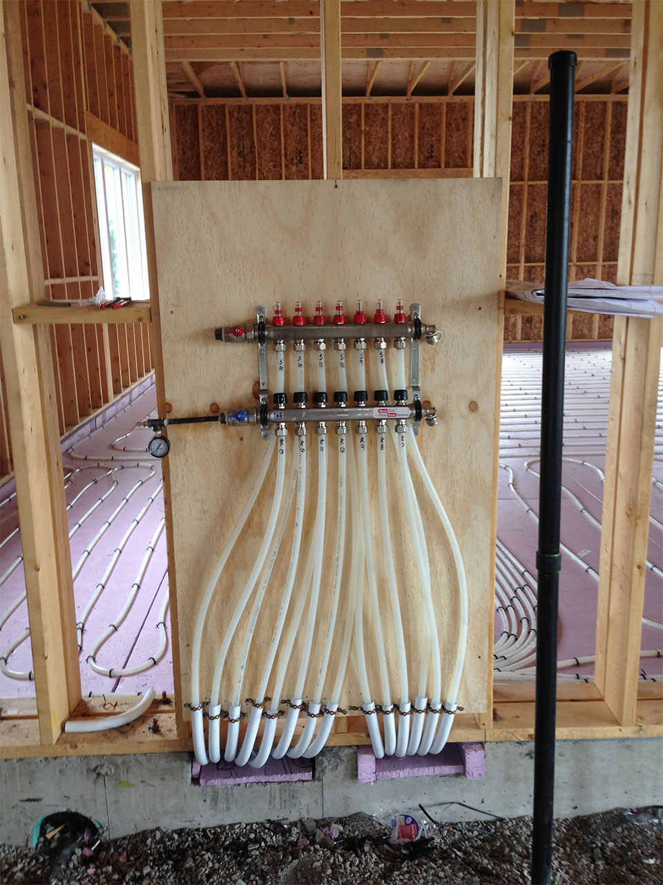 newly installed hydronic heating system on floors