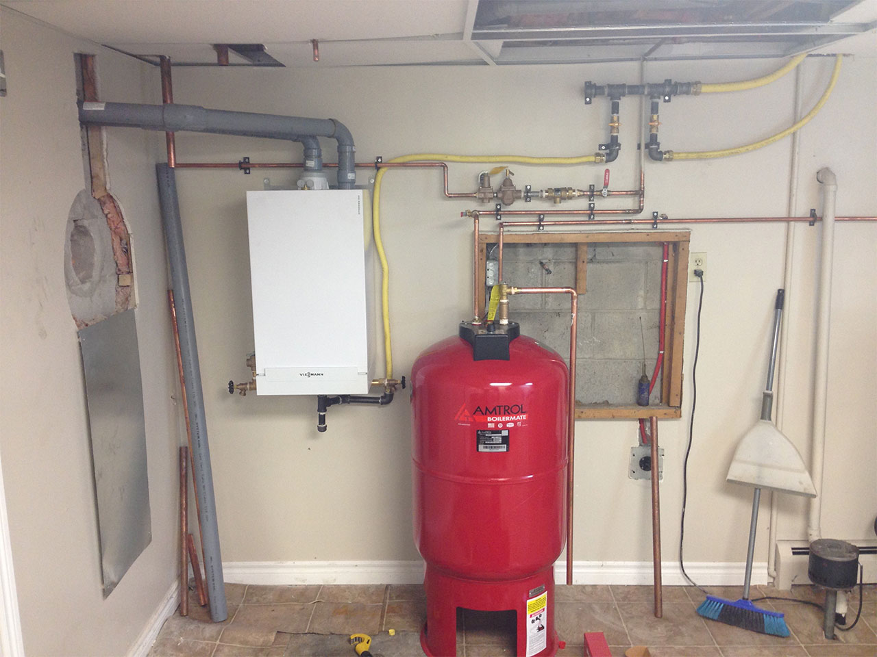 newly installed hydronic heating system