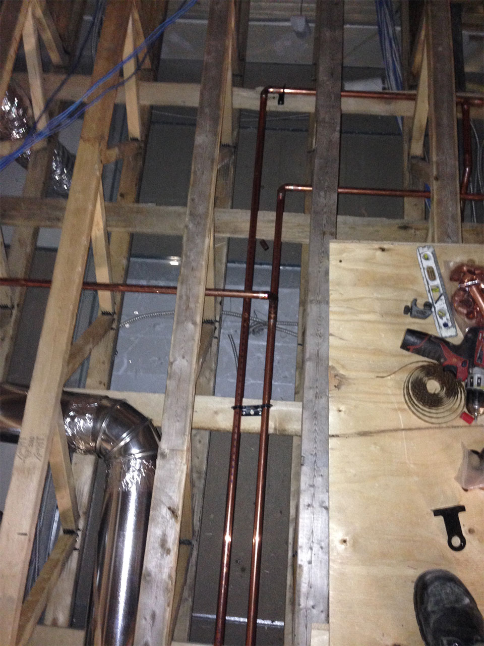 newly installed plumbing pipes