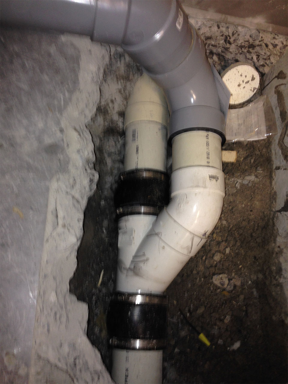 newly installed plumbing pipes