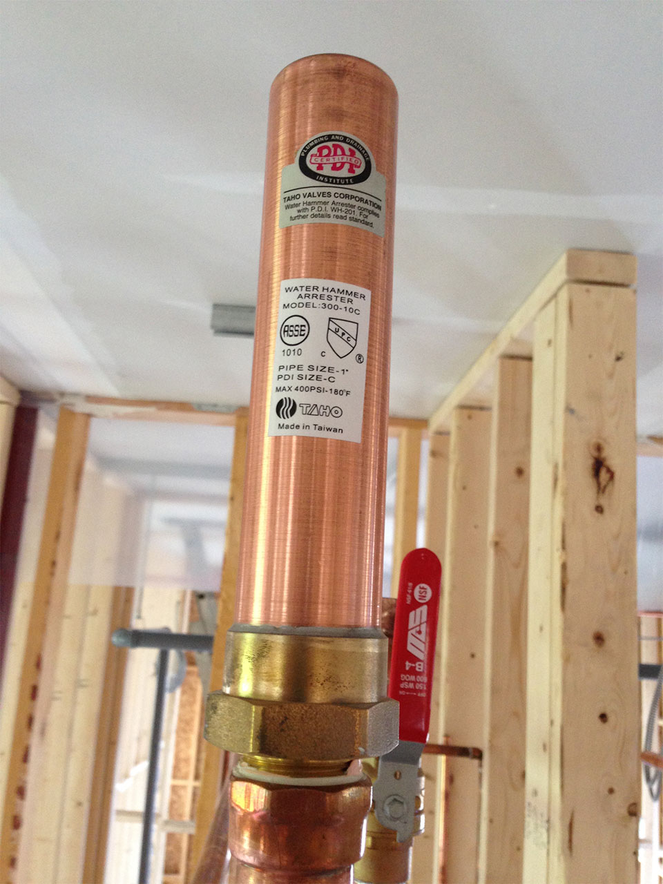 newly installed water hammer arrestor