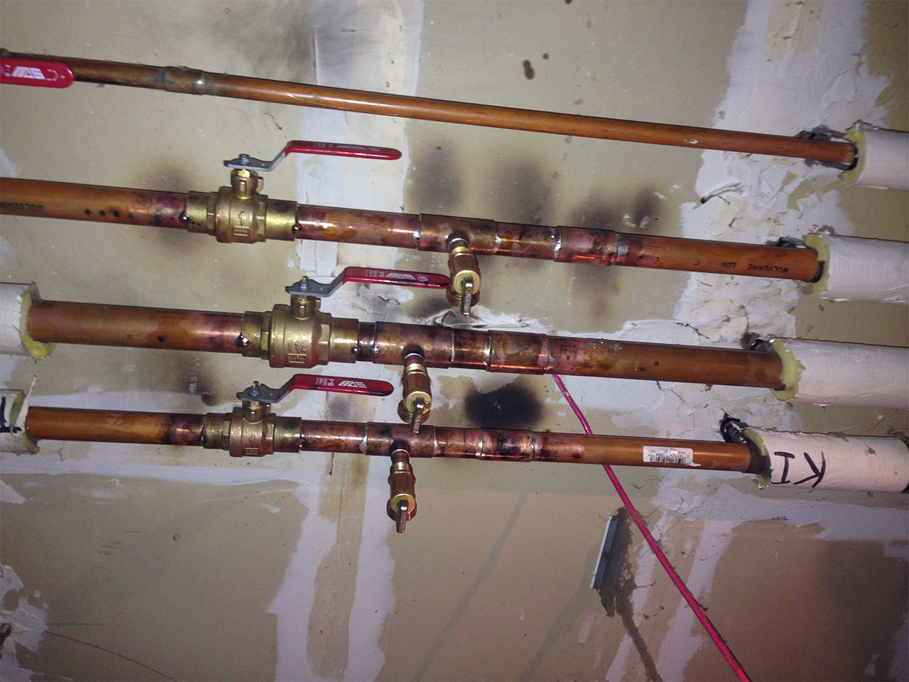 newly installed plumbing pipes