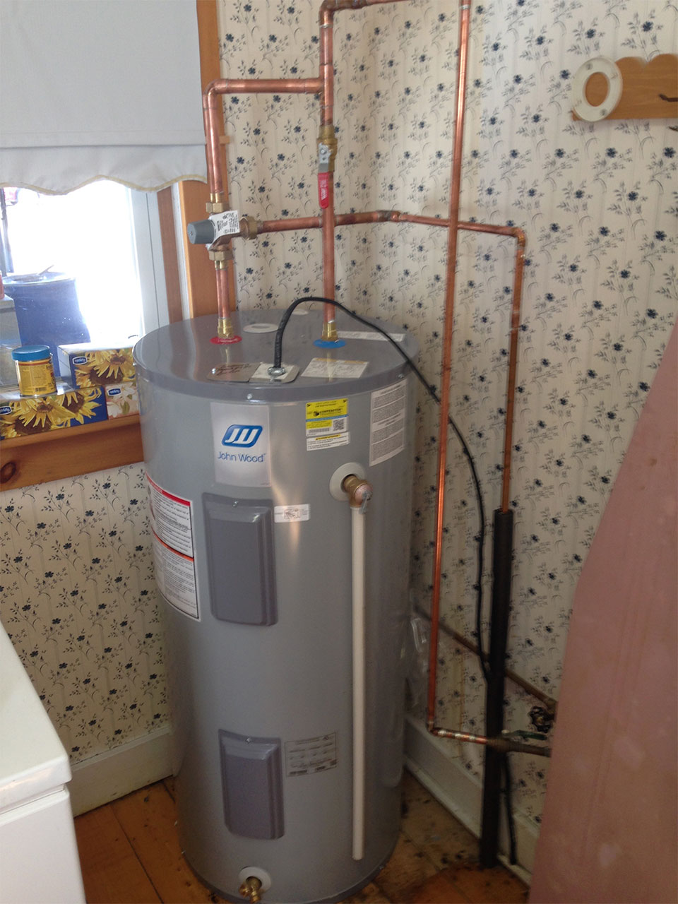 newly installed residential hot water tank