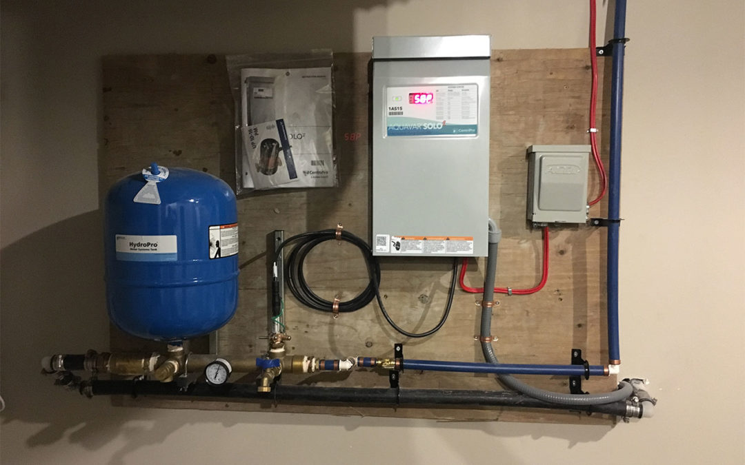 newly installed well/submersible pump controls with pressure tank